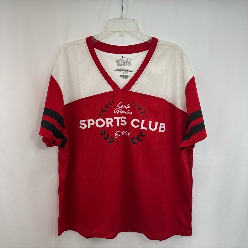 Goodie Two Sleeves T-Shirt Size XL Short Sleeve Red White Polyester